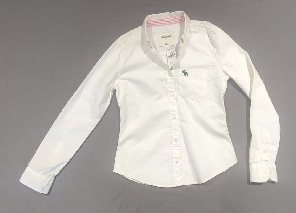Abercrombie Kids White Long Sleeve Button-Up Shirt with Moose Logo